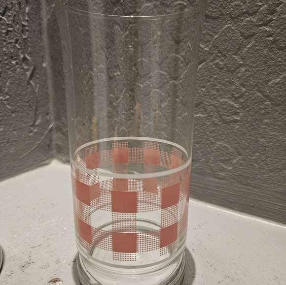 Vintage Libby Pink Gingham Drinking Glasses - Picture 2 of 5